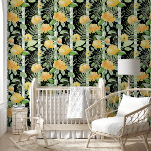 Papier Peint Cute Black Blanc Floral Stripes Motif