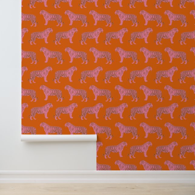 Papier Peint Cute Boho Orange et Pink Tiger Art Motif (Application)