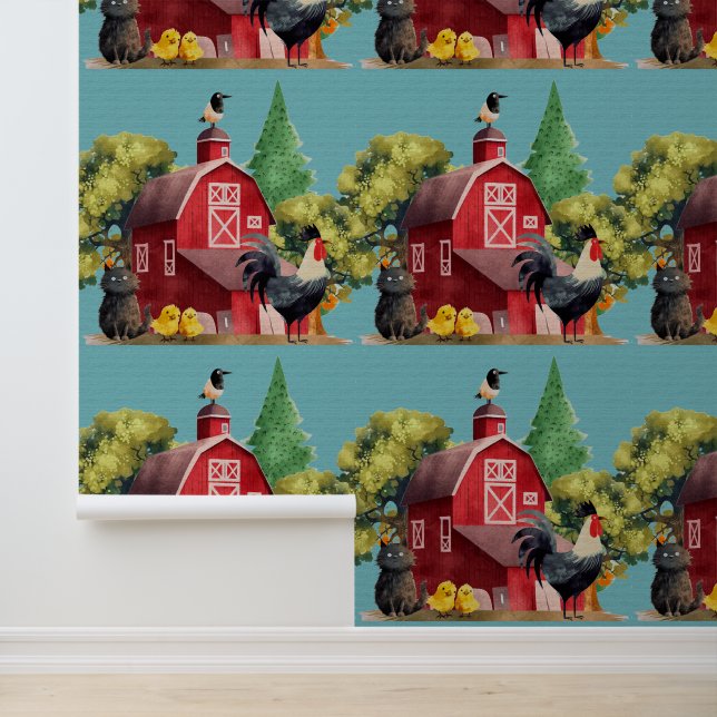 Papier Peint Cute Bold Cartoon Farm Rooster Grange (Application)