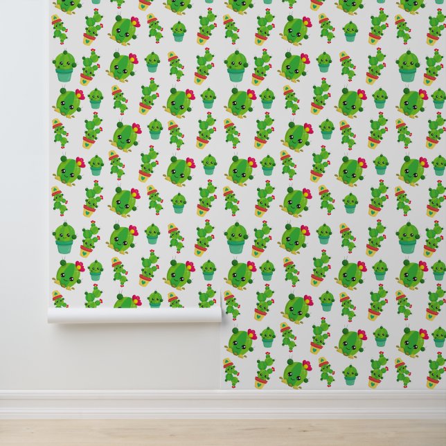 Papier Peint Cute Cactus, Green Cactus, Motif Cactus (Application)