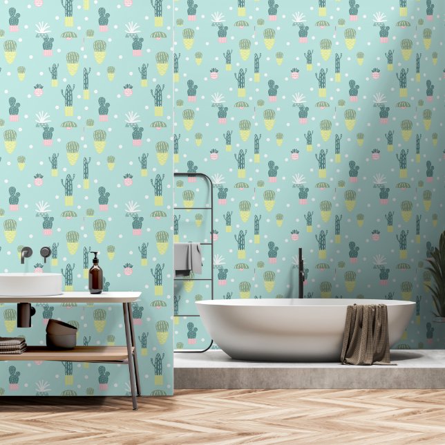 Papier Peint Cute Cactus Motif sans couture (Salle de bain)