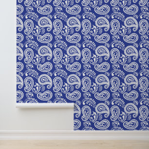 Papier Peint Cute Country Paisley motif bleu blanc