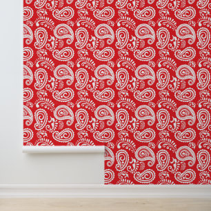 Papier Peint Cute Country Paisley motif carrelé blanc rouge