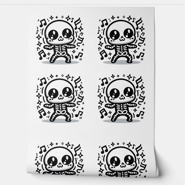 Papier Peint Cute Dancing Skeleton Fun Kawaii Salle d'Halloween (Déroulement)