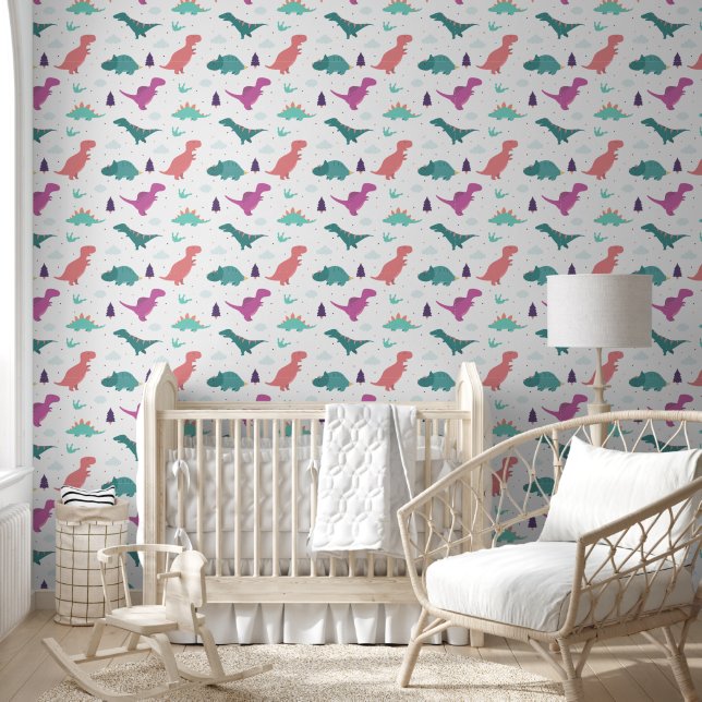 Papier Peint Cute Dinosaur bébé fille Nourriture Peel & Bâton (Enfants)