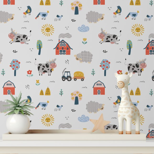 Papier Peint Cute Farm Animaux Enfants Motif (Créateur téléchargé)