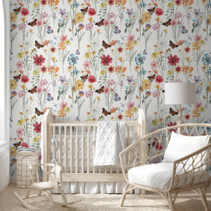 Papier Peint Cute Fleur sauvage Floral et Papillon fille Nurser