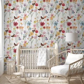 Papier Peint Cute Fleur sauvage Floral et Papillon fille Nurser