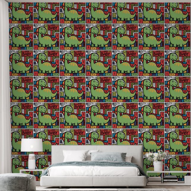 Papier Peint Cute Funny Baby Dinosaur Abstrait (Chambre à coucher)