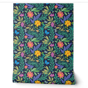 Papier Peint Cute Funny Colorful Floral Élégant Joyeux bleu mar