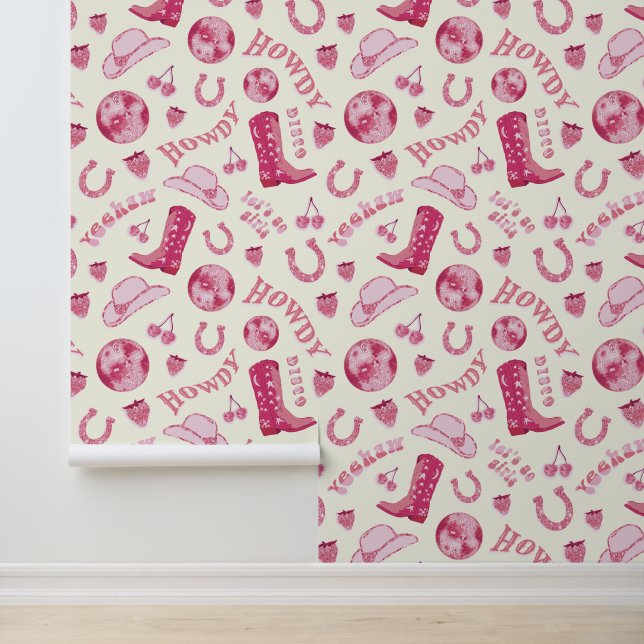 Papier Peint Cute Girl Rose Disco Cowgirl esthétique (Application)