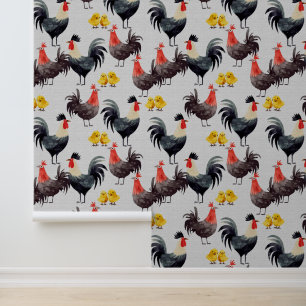 Papier Peint Cute Gras Cartoon Rooster Chicken Chicks Farm
