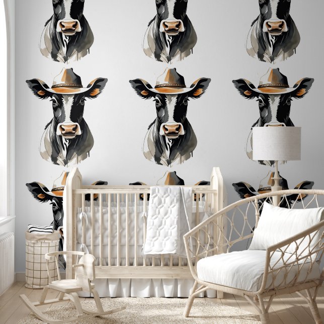 Papier Peint Cute Holstein Cow Western Cowboy Thème (Enfants)