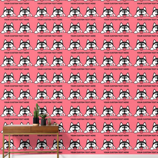 Papier Peint Cute Huskey Chien Texte et couleur personnalisés (Couloir)