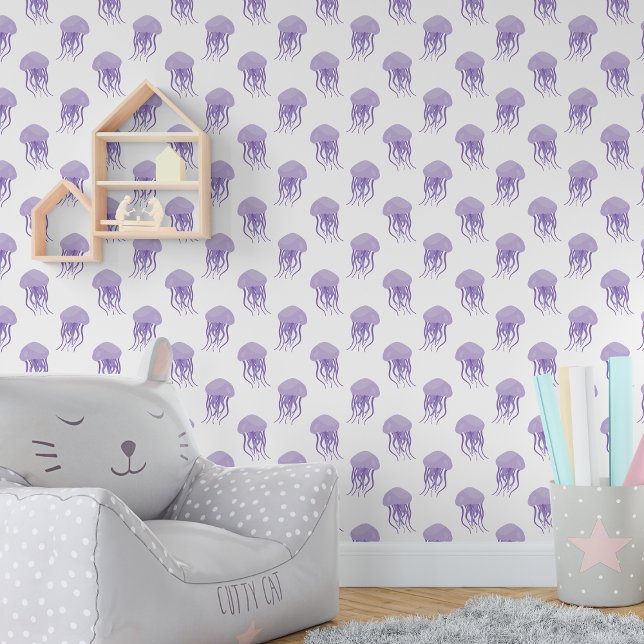 Papier Peint Cute Little Purple méduse Nursery (Purple Jellyfish Nursery Wallpaper)