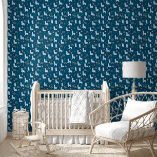 Papier Peint Cute Llama Rainbows en Blue Baby Boy Nursery