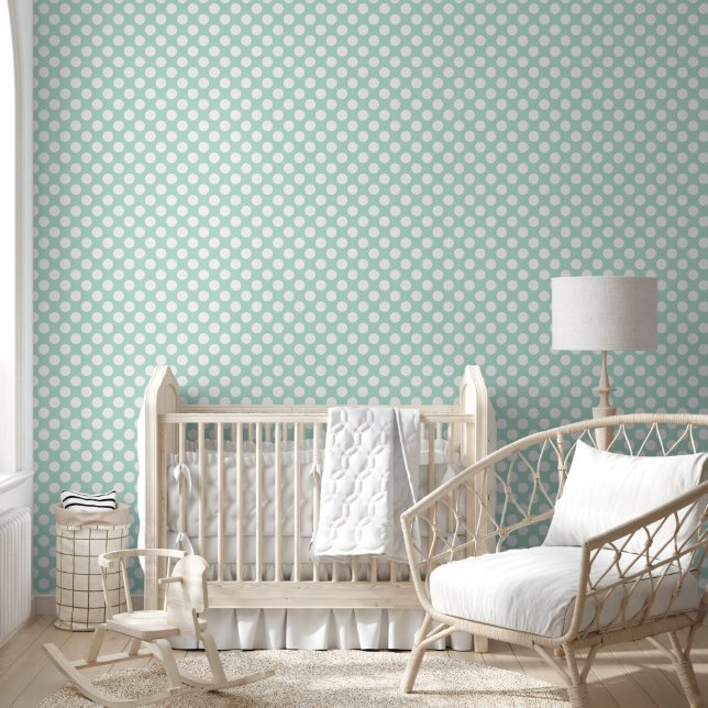 Papier Peint Cute Mint Vert et Blanc À petits pois Motif (Enfants)