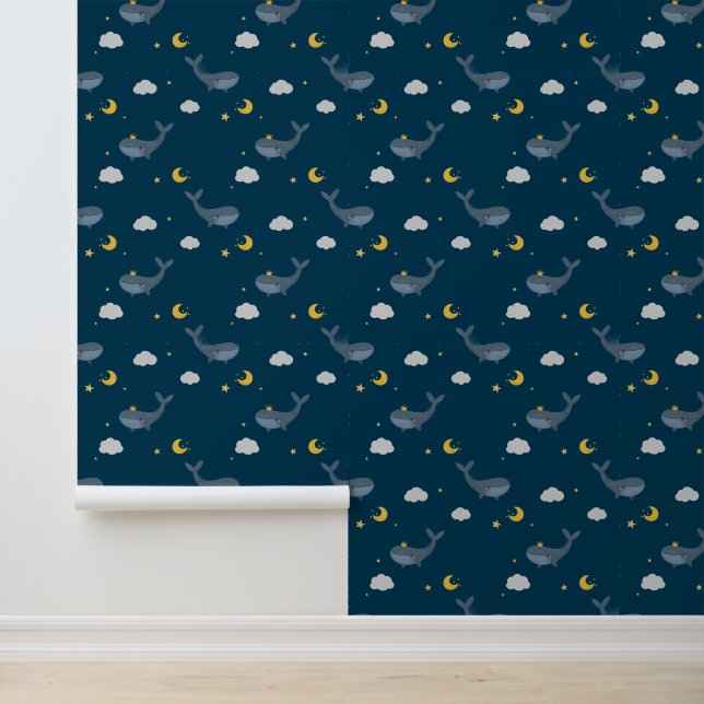 Papier Peint Cute Nightime Ciel Nuages Lune Baleine Enfants Nur (Application)