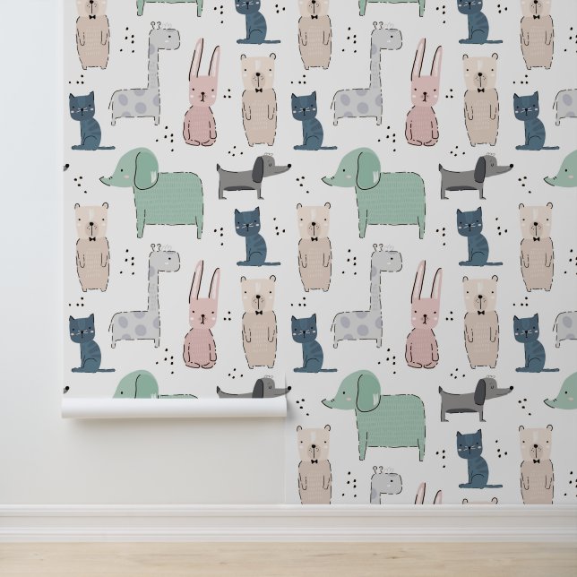 Papier Peint Cute Pastel Baby Motif animal (Application)