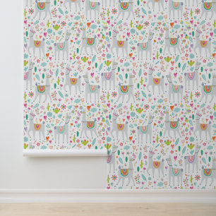 Papier Peint Cute Pastel Llama Motif