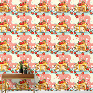 Papier Peint Cute Retro Pancakes Mi-Siècle Petit-Déjeuner