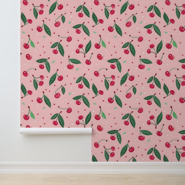 Papier Peint Cute Rose Cerises Coquette Motif Maison Décor (Application)
