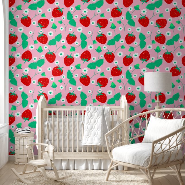 Papier Peint Cute Rose fraise et marguerite Motif Enfants Nurse (Enfants)