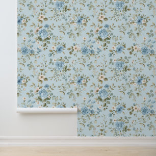Papier Peint Cute Shabby Chic Bleu Floral