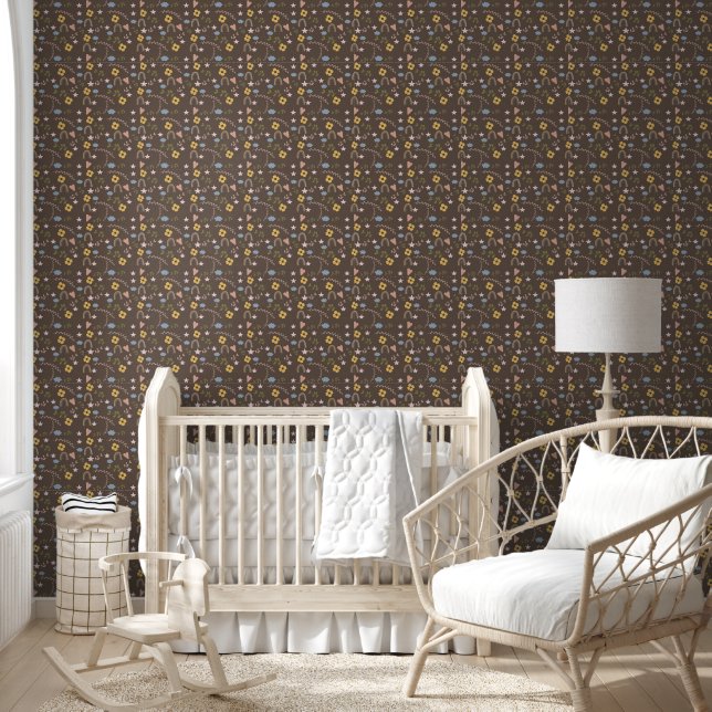 Papier Peint Cute Stars Coeurs Floraux Rainbows & Nursery Brown (Enfants)