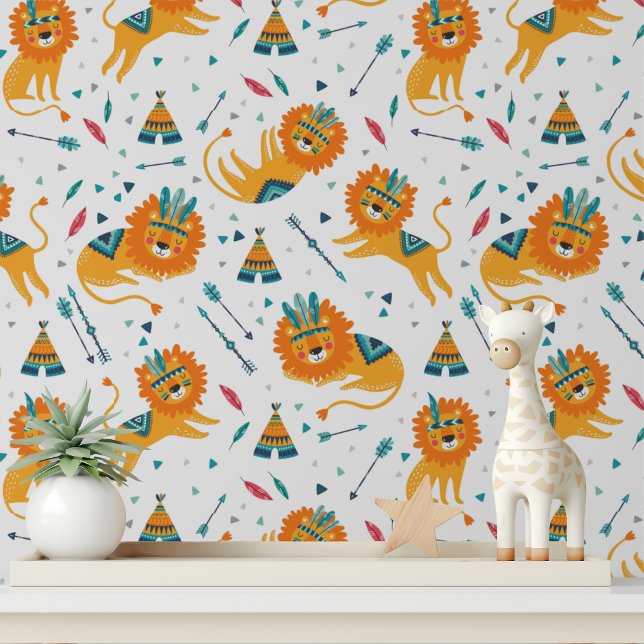 Papier Peint Cute Tribal Lions Enfants Motif (Créateur téléchargé)