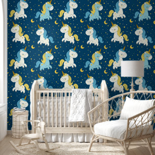Papier Peint Cute Unicorn volant dans Sky Moon Stars Motif