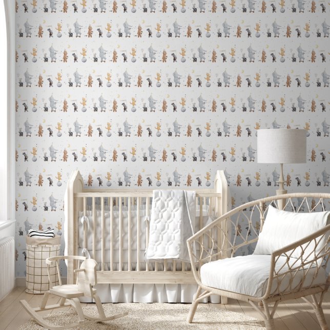 Papier Peint Cute Watercolor Safari Animal Circus White Nursery (Enfants)