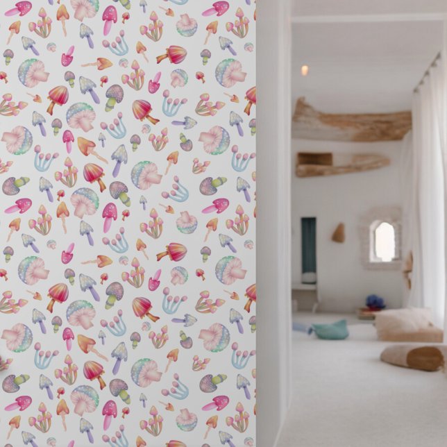 Papier Peint Cute Whimsical Mushrooms Motif d'illustration (Cute Whimsical Mushrooms Illustration Pattern Wallpaper)