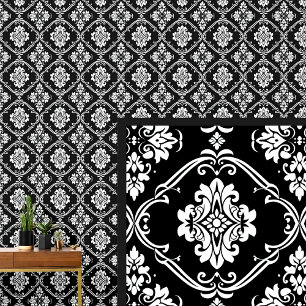 Papier Peint Damas gothique noir et blanc