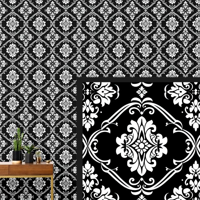 Papier Peint Damas gothique noir et blanc (Créateur téléchargé)