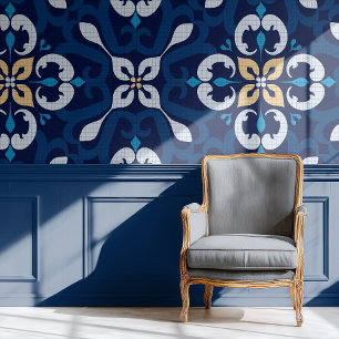 Papier Peint Damascus bohème marocain bleu ethnique
