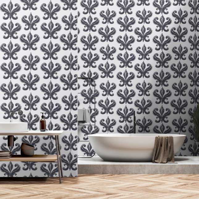 Papier Peint Damask Graphite (Salle de bain)