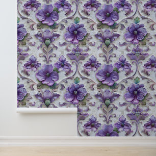 Papier Peint Damask luxe gaufre texture violet de fleurs d'alto