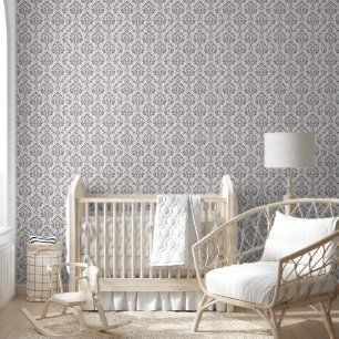 Papier Peint Damassé floral rose et gris élégant