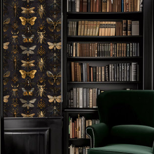 Papier Peint Dark Academia Brown et Gold Insect