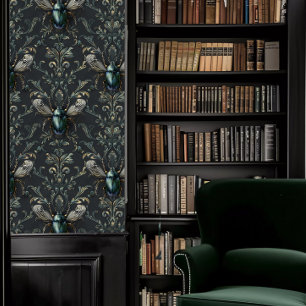 Papier Peint Dark Academia Élégant coléoptères verts