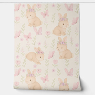 Papier peint de Bunny Floral - Rose doux