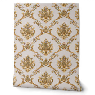 Papier peint de créateur damassé belge or sur beig