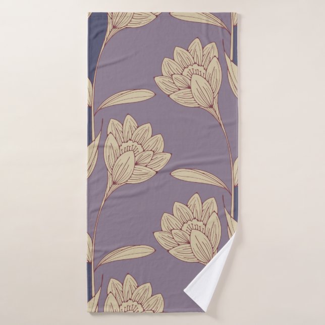 papier peint de crocus floral rétro en bleu mauve  (Serviette de bain)