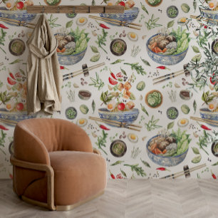 Papier peint de cuisine motif Ramen aquarelle