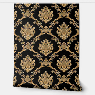 Papier peint de designer damas belge or sur noir