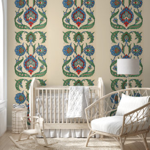 Papier Peint Décor arabe victorien bleu vert rouge
