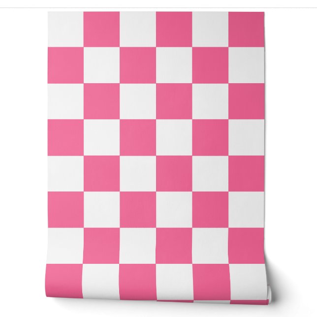 Papier Peint Décor blanc À damiers rose (Déroulement)