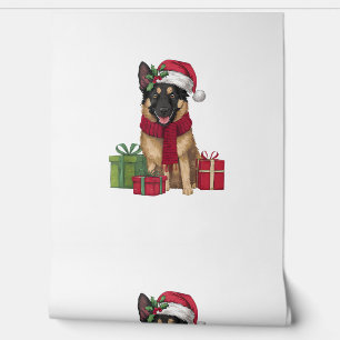 Papier Peint Décor de fête de Noël Père Noël Chien Malinois Bel
