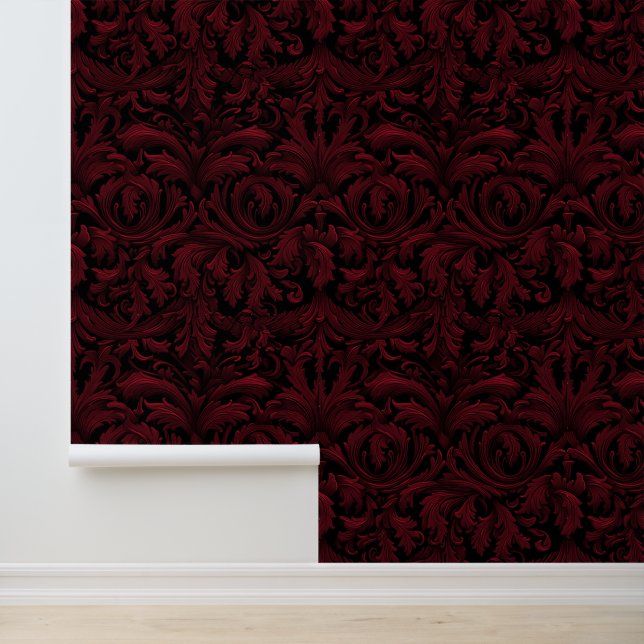 Papier Peint Décor gothique rouge foncé Jacquard gothique (Application)